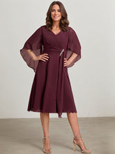 A-line V-Neck Knee-Length Chiffon Mother of the Bride Dress With Crystal Brooch Pleated